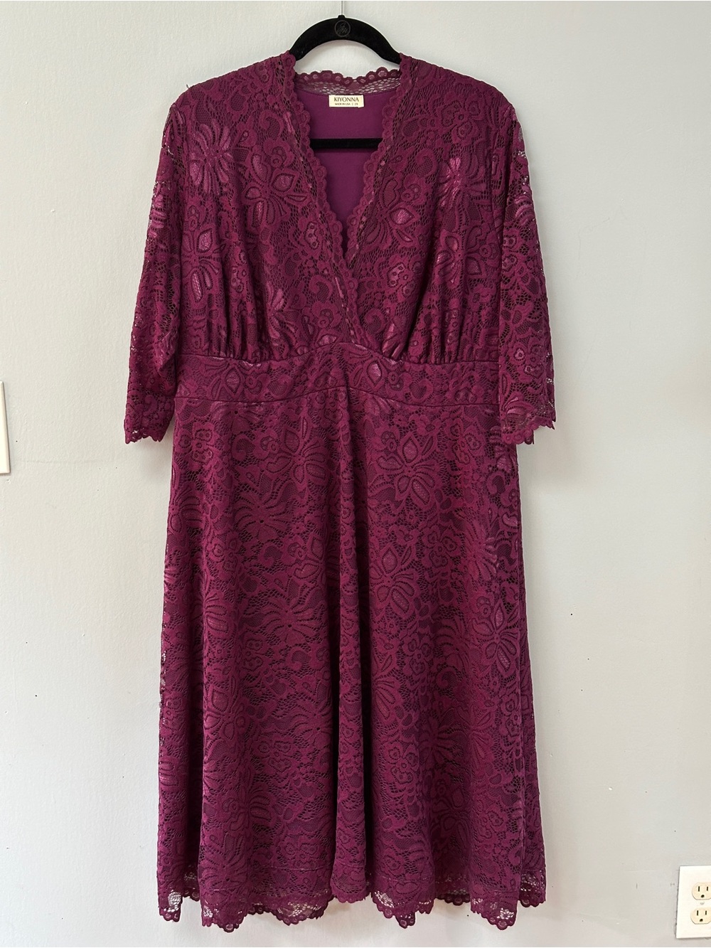 Kiyonna Mademoiselle Lace Cocktail Dress Berry Purple Midi 2X